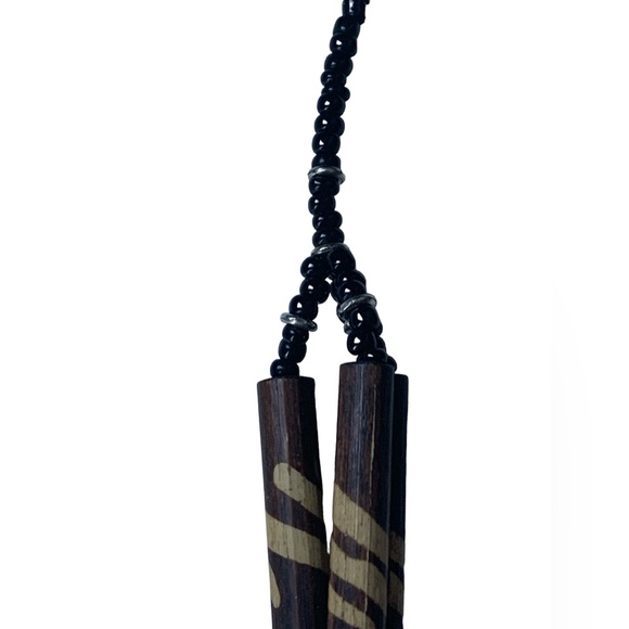 Tribal Vortex Dark Brown Wooden Beads Red Beaded Woman’s Necklace Jewelry - Picture 5 of 9